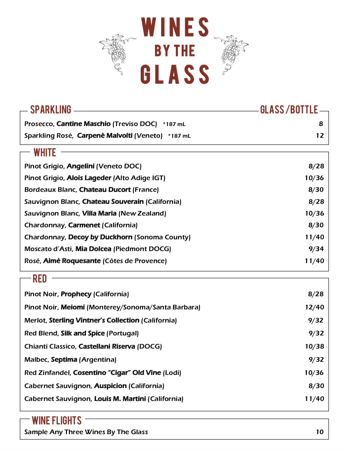 Wines by the glass
