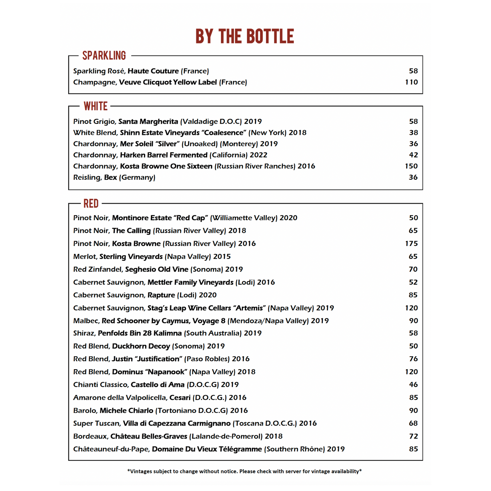 WINES BY THE BOTTLE